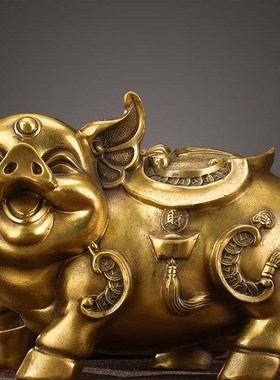 纯铜猪摆件一对招财金猪家居客厅大气装饰M品摆设生肖猪工艺品摆