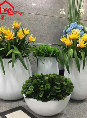 玻璃钢圆形d白色组合花盆商场美陈装饰大花钵户外公园广场景观花