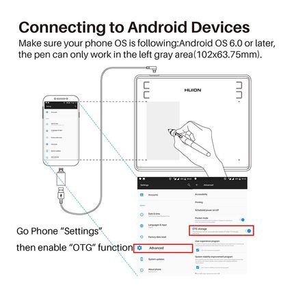 HUION HS64 6x4 Inchess Graphic Drawing Tablets Phone Tablet