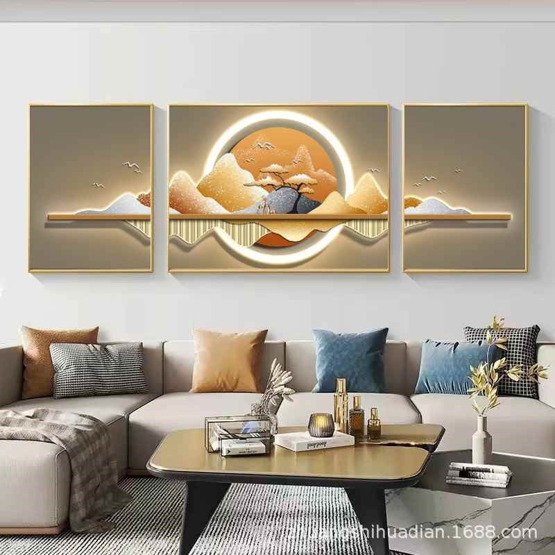 【直播推荐】中式轻奢装饰画现代背E景墙新款三联画沙发新简约壁,家居饰品,现代装饰画,淘宝优惠券,粉丝福利购,淘宝优惠卷