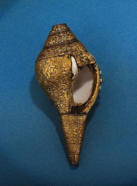 纯铜手工雕花尼泊尔海螺复古做旧居家八供K摆件用品大号海螺24cm