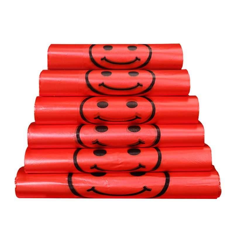 红色笑脸袋好料PE食品级手提塑料D袋一次性购物方便袋子超市打包