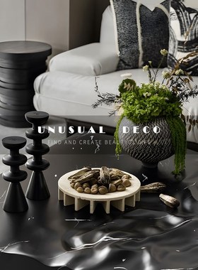 UNUSUAL 新中式现代花器黄洞石托盘烛台样板间S售楼处复古艺术摆