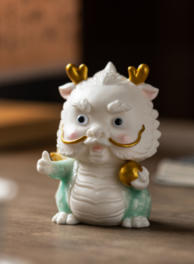 陶瓷龙摆件国潮招财十二生t肖龙吉祥物家居桌面装饰汽车车载工艺