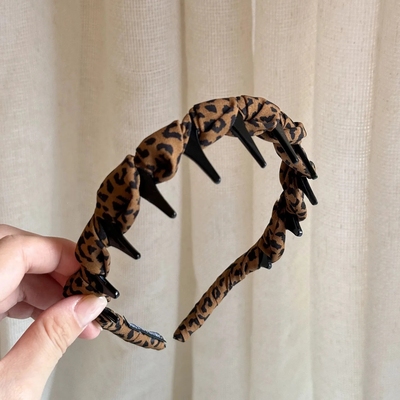 新款复古法式豹纹蓬松高颅顶发箍
