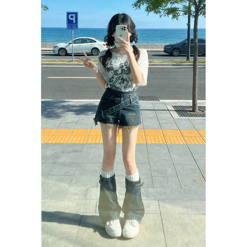 甜酷穿搭侧拉链牛仔短裤女夏季