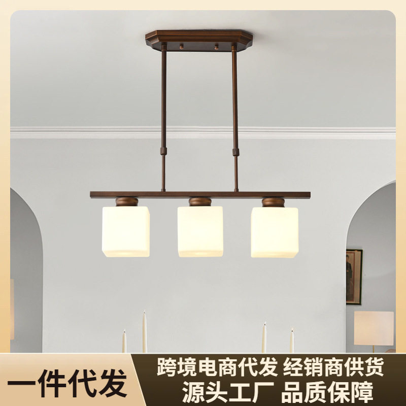 美式餐厅吊灯三头复古乡村铁艺简约现代吧台餐桌个性长条灯具新款