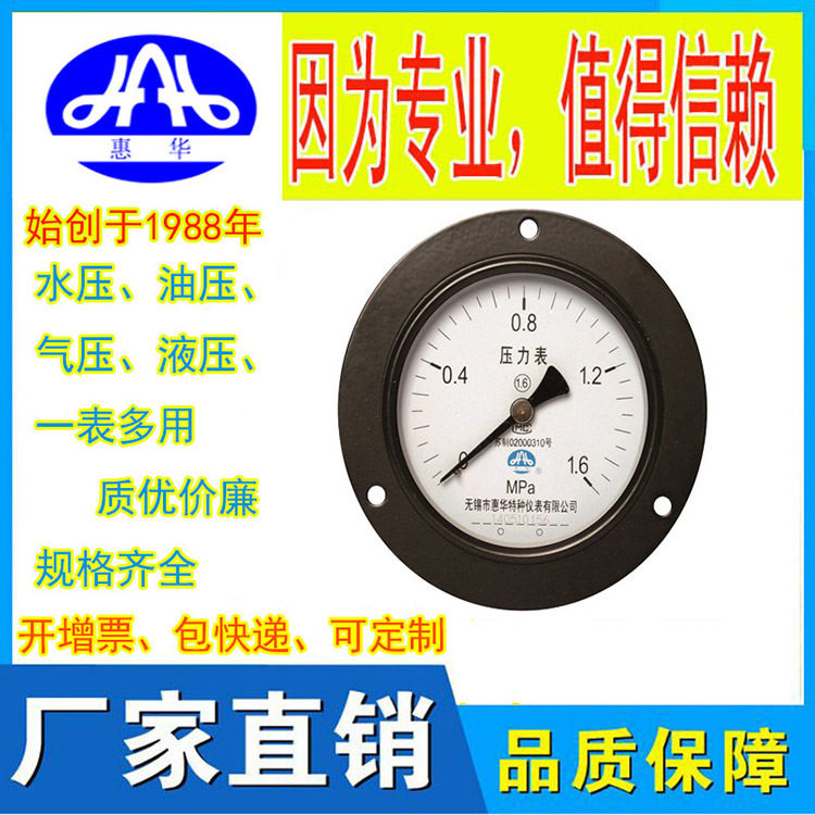 惠华特种仪表船用压力表Y-100Z轴向水压气压油压表精准防腐
