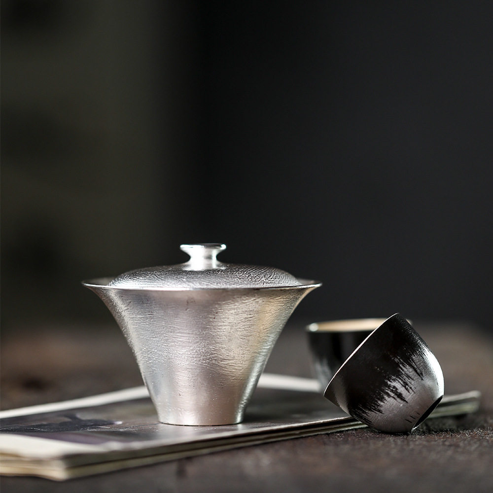 晴先生手作柴烧盖碗茶杯妙峰鎏银釉薄胎盖杯日式不烫手泡茶器套装