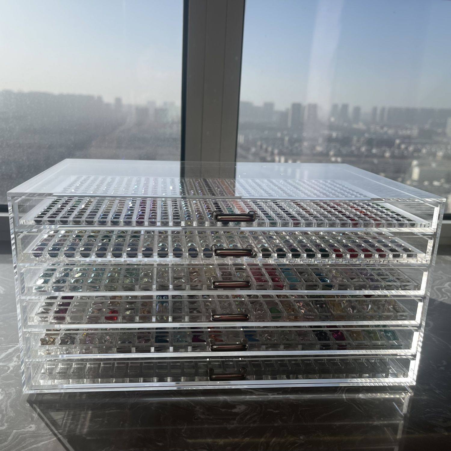 透明亚克力收纳盒别墅抽屉钻盒整理盒美甲饰品多层小格子华子新款