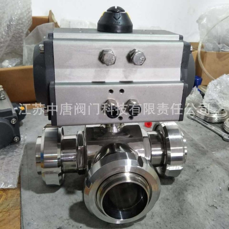 Q685F-16P卫生级气动三通活接头焊接球阀 气动T型/L型外螺纹球阀