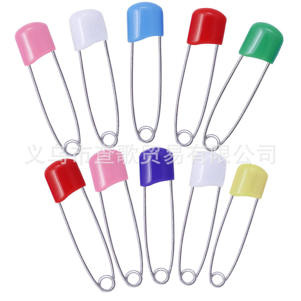 儿童彩色塑料面包头别针不锈钢卡通扣针婴儿用大小号安全别针图片