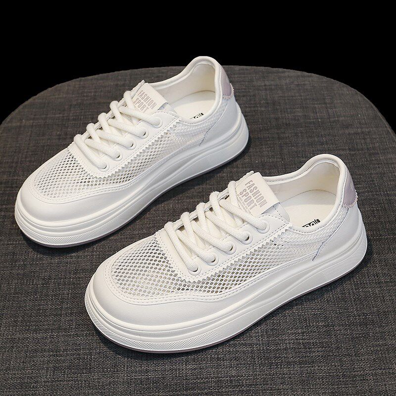 新品踩屎感34码真皮镂q空小白鞋女款2026新款夏季薄款透气网眼运