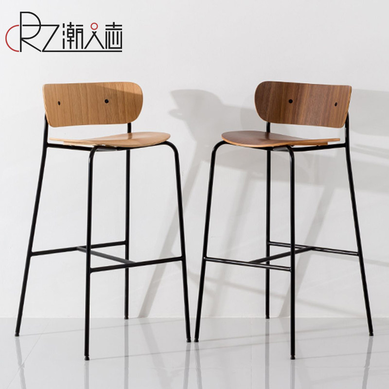 极速铁艺吧椅曲木吧台凳子工业风C复古轻奢靠背高脚凳咖啡厅酒吧