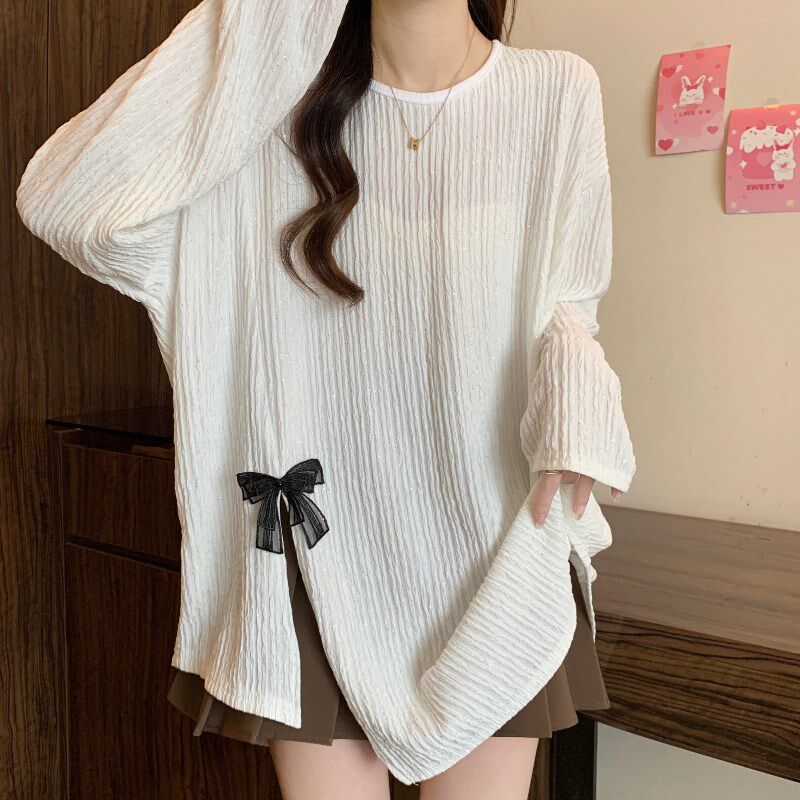 新品正肩遮屁股i洋气长袖T恤女秋冬大码胖mm中长款显瘦遮肚子宽松