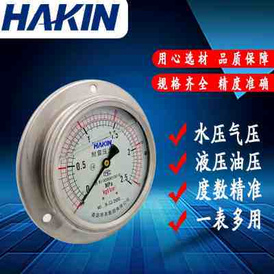 极速新品b华青轴向带边耐震压力表304外壳面板安装冲油抗震油压表