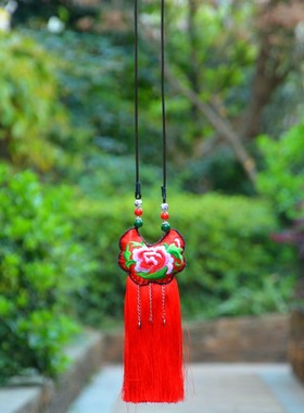 极速民族风复古长k款刺绣植物荷包百搭毛衣链挂件民族服装配饰项