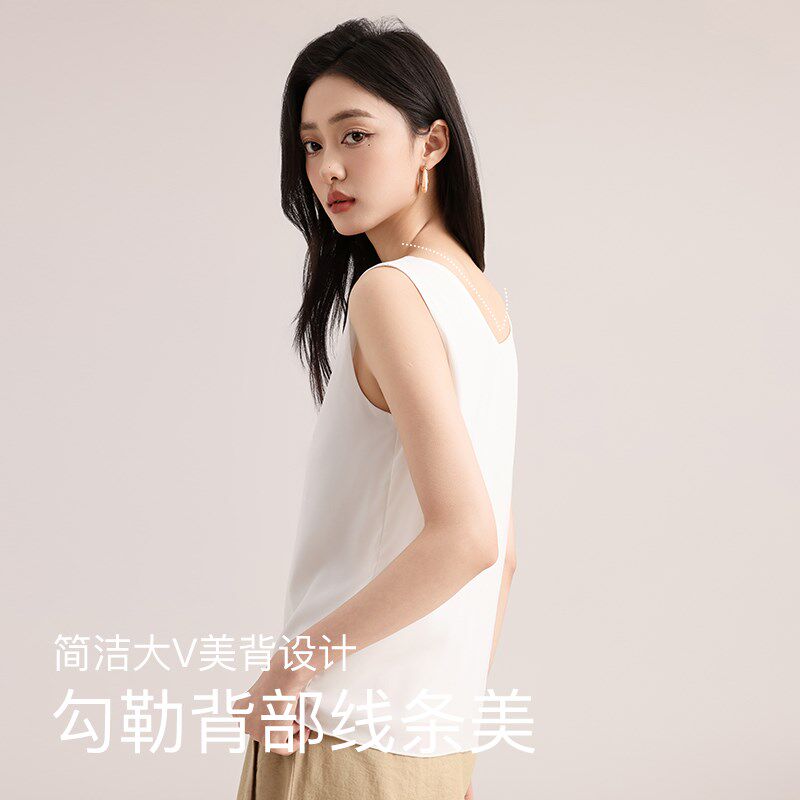 新品白色双层雪纺j吊带背心女2025夏季v领宽松外穿内搭打底衫无袖