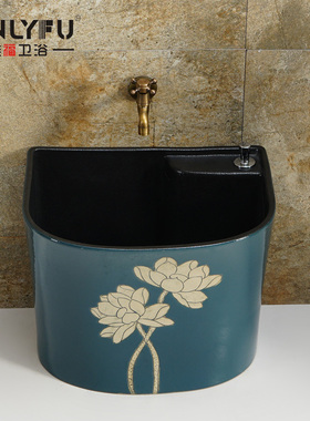 极速T622 复古拖把池墨绿墩布池室外阳台墩O布池地拖盆陶瓷脏水池