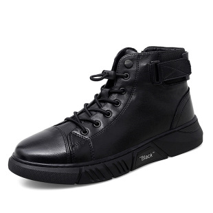 新品男鞋夏季马丁靴男款高帮w英伦风机车皮靴休闲工装短靴中帮黑