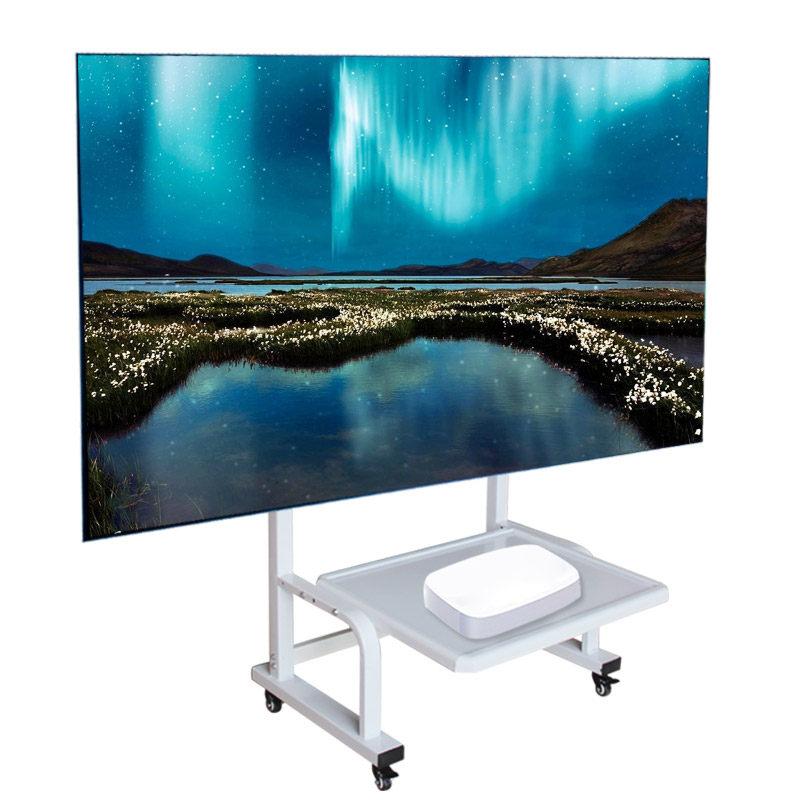 极速适用于激光电视抗光屏落地免打孔支架黑栅硬S屏移动推车短焦