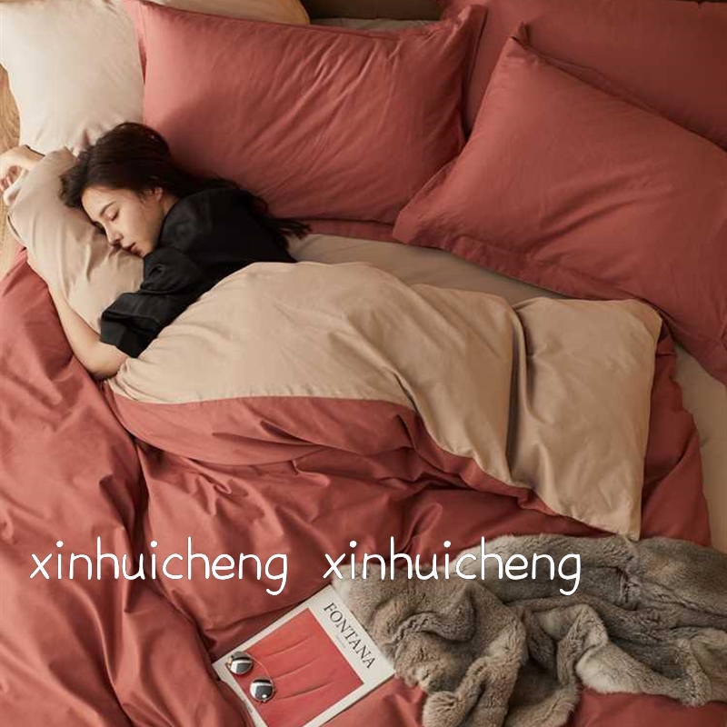 极速北欧80支纯棉m纯色保暖磨毛四件套全棉冬季加厚床单被套床上