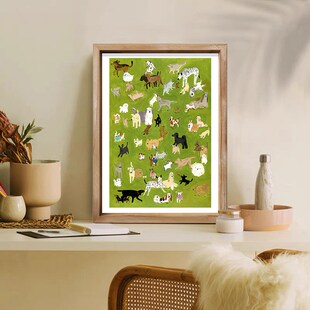 极速HAPPY DOGS~狗狗乐园装饰画E~儿童房动物插画绿色治愈系墙壁