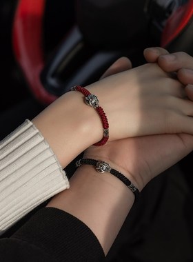 极速大善b堂小醒狮手链国潮风复古纯银男女红手绳编织本命年配饰