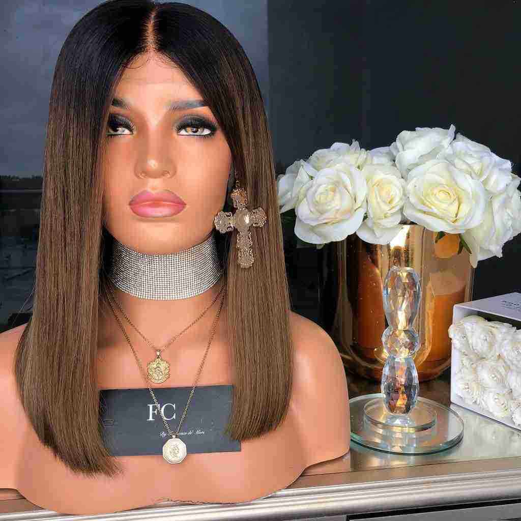 wigs ladies middle parted bob short hair brown wig model med