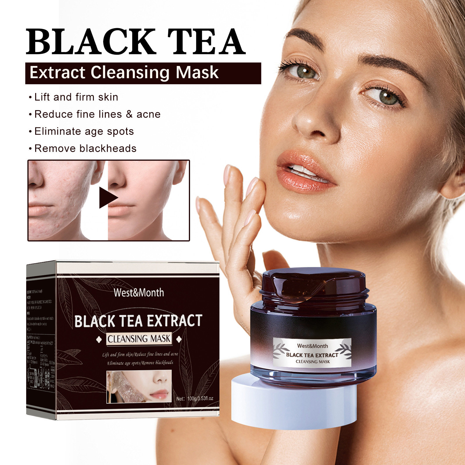 Black tea mask cleans pores, refines pores and brightens ski