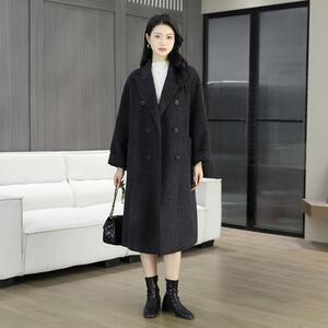 秋冬新款双面呢羊绒羊毛大衣女中长款宽松韩版双排扣茧型毛呢外套