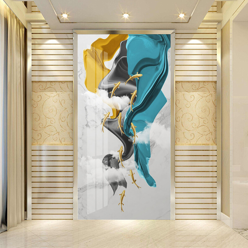 现代简约抽象九鱼轻奢玄关背景墙壁纸壁画走廊过道装饰画墙纸墙布图片