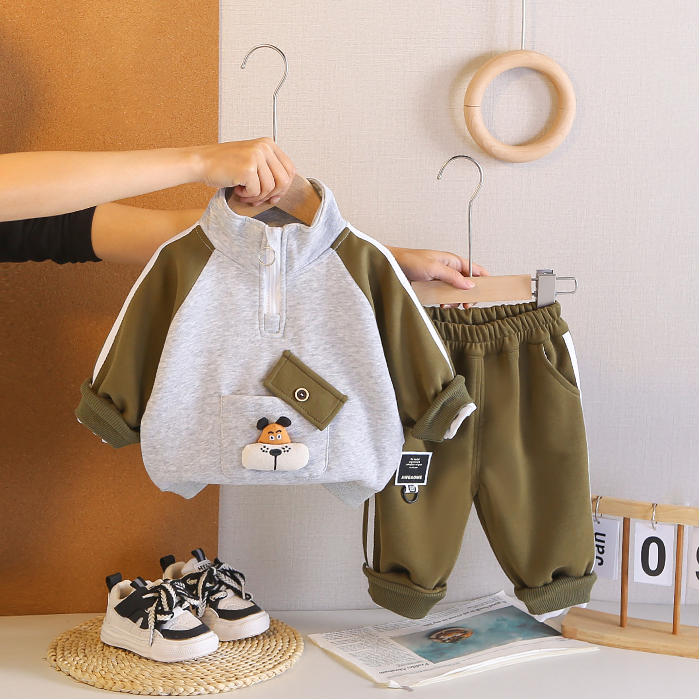 男童半拉链卫衣套装儿童春季休闲运动两件套宝宝早春套装洋气衣服