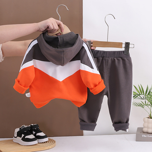 男童春秋运动套装两件套拼色连帽外套休闲宝宝帅气洋气时髦潮春装