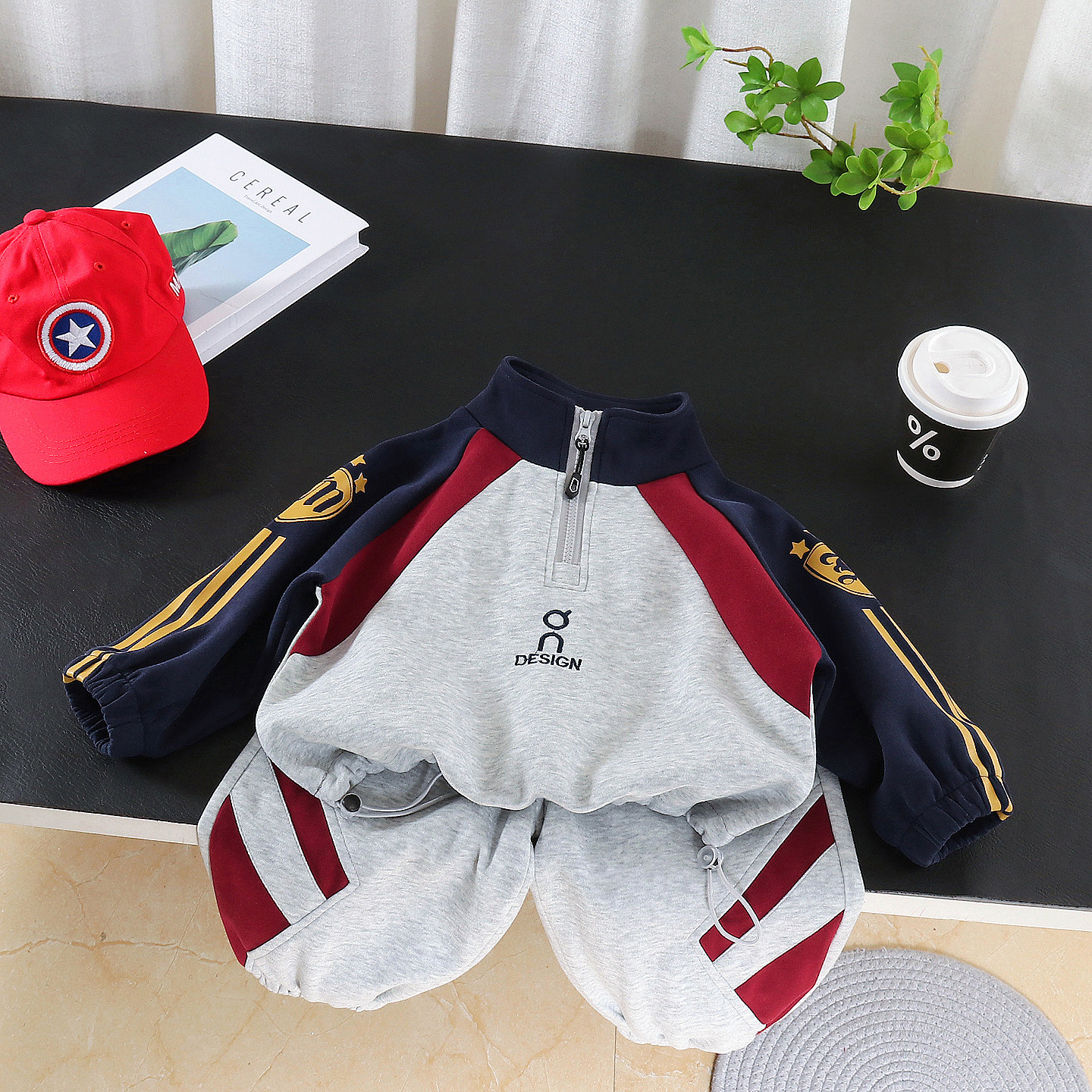 男童运动风卫衣套装宝宝春装男宝春秋新款撞色两件套潮酷休闲衣服