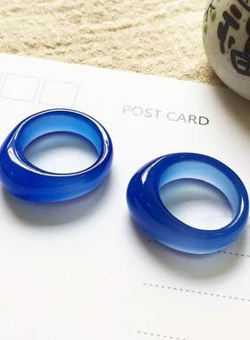 天然海蓝宝冰透鹅头款戒指男女扳指内径17-18mm