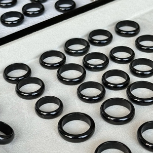 天然黑曜石戒指尾戒 素圈指环招财转运扳指黑色戒指男女款