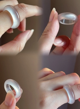 天然白月光戒指荔枝冻食指玉髓指环时尚ins小众戒指跑环