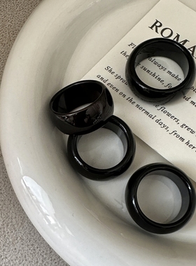 黑曜石扳指大内径22 23毫米大码黑色扳指高级感玉石招财转运戒指