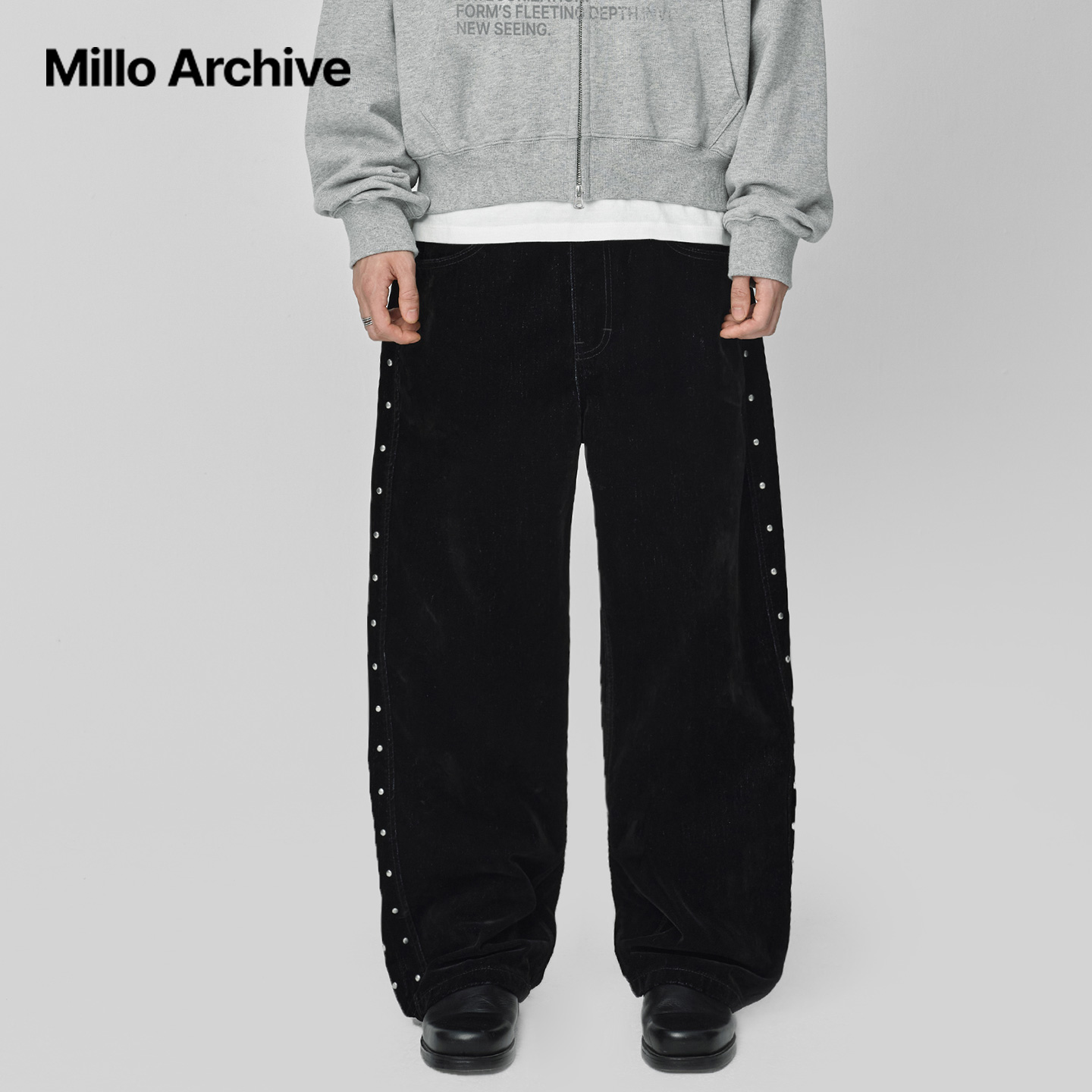【李东花同款】Millo Archive25秋冬美式嘻哈风黑色排扣阔腿裤男