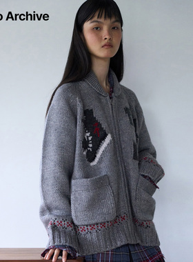 Millo Archive25冬款韩系拉链针织开衫女宽松毛衣外套复古学院风