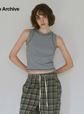 【周心语同款】Millo Archive春夏撞色线无袖背心短露脐修身打底