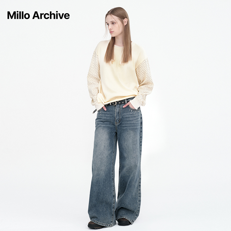 Millo Archive新款女士时尚百搭圆领长袖T恤休闲宽松打底衫纯色