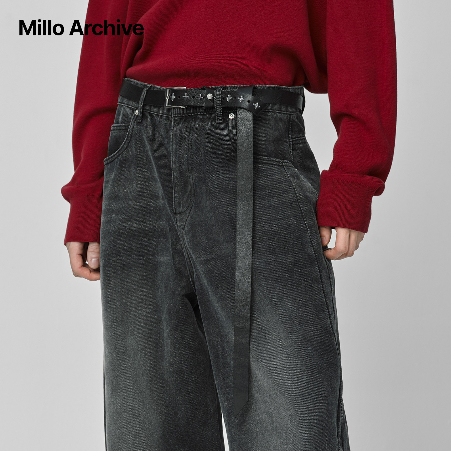 Millo Archive25秋冬男士黑色皮带金属扣头休闲腰带时尚简约轻奢