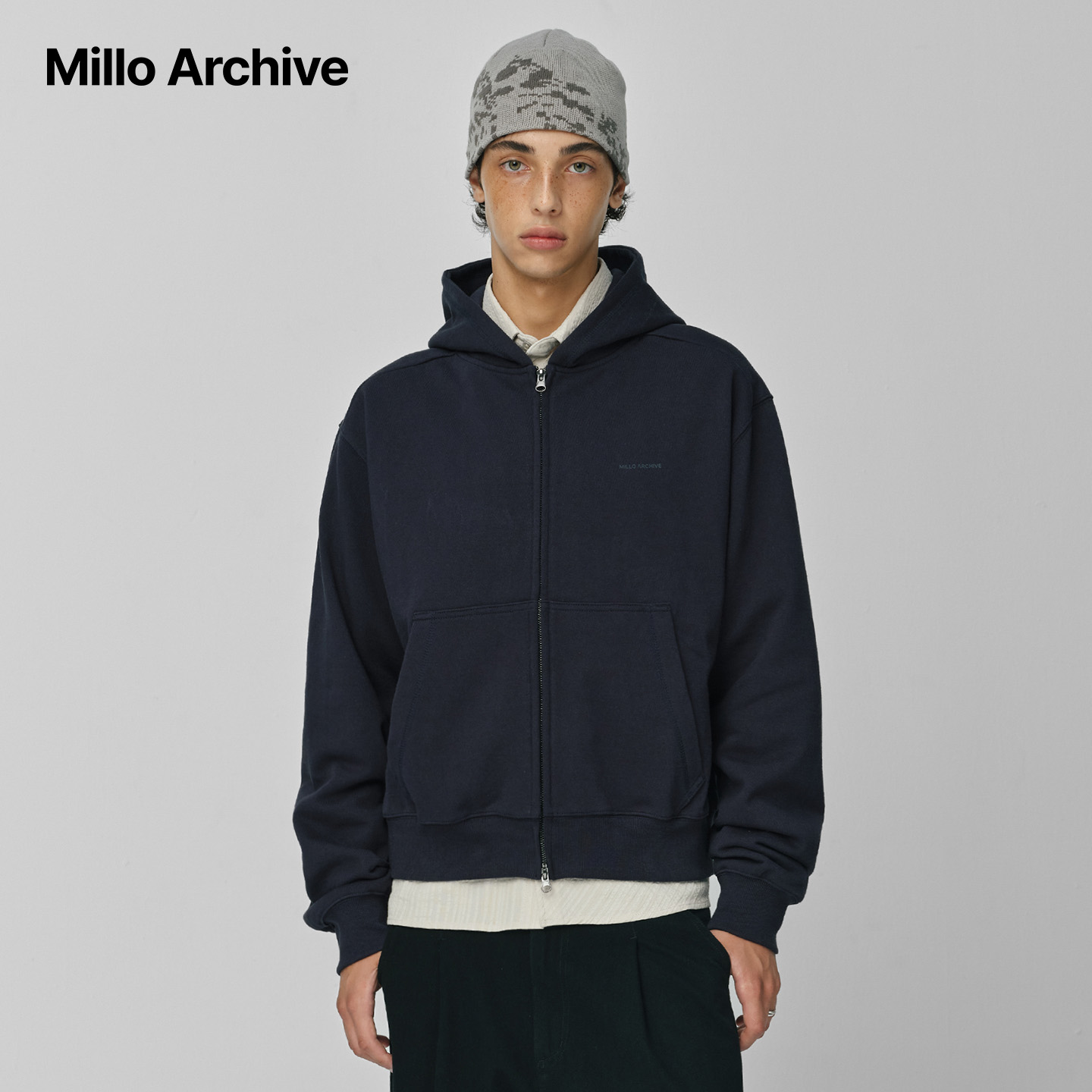 Millo Archive25秋冬简约风连帽拉链卫衣男宽松开衫外套基础款