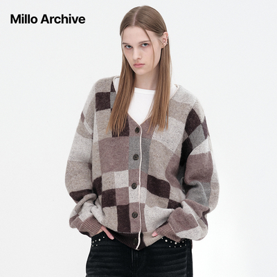 Millo Archive2025秋冬新款宽松女士针织开衫羊毛柔软提花毛衣