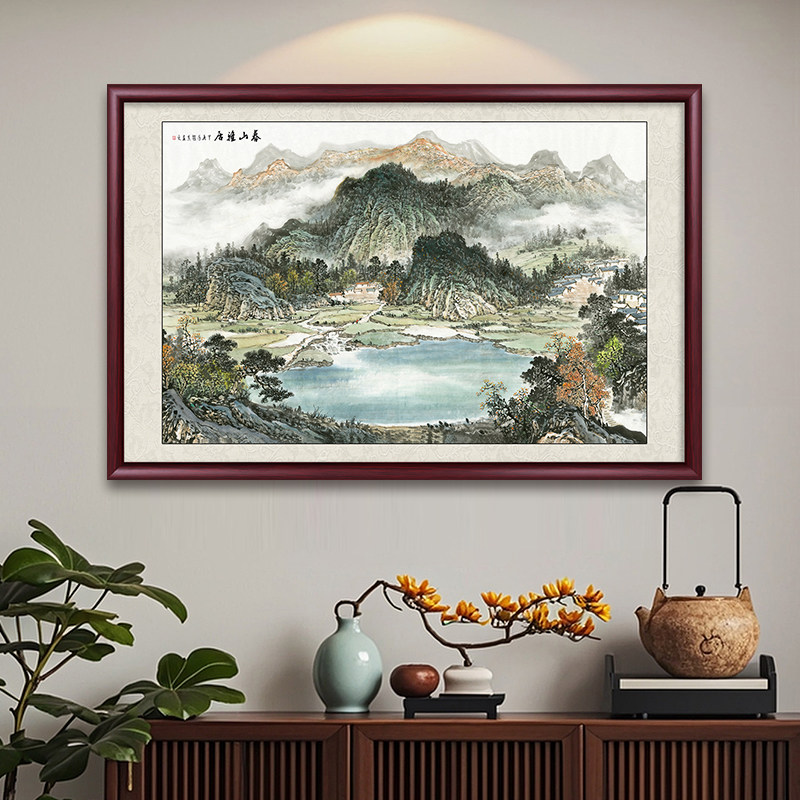 聚宝盆山水画新中式小幅水墨国画客厅走廊饭厅装饰画玄关实木挂画