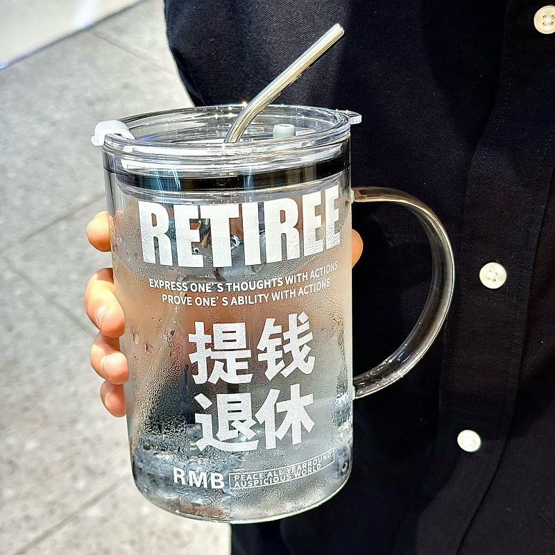 ins高颜值玻璃杯大容量水杯带把手耐热高硼玻璃吸管杯子礼品