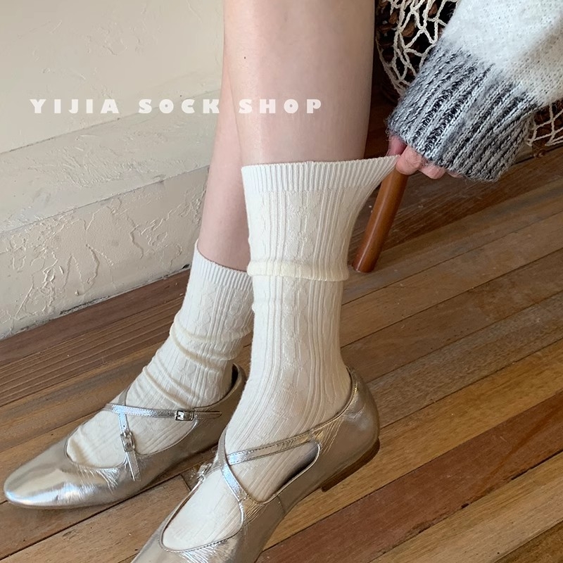 白色袜子女秋冬加厚保暖中筒袜