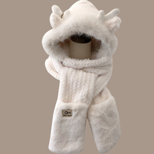 冬天小鹿角毛茸茸保暖护耳三件套